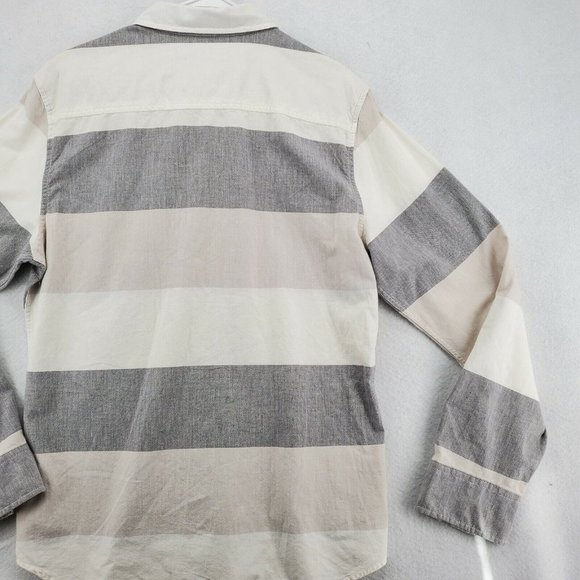 GUESS Shirt Men's Long Sleeve Striped Casual Button Up Oxford White Tan Large - Picture 11 of 12